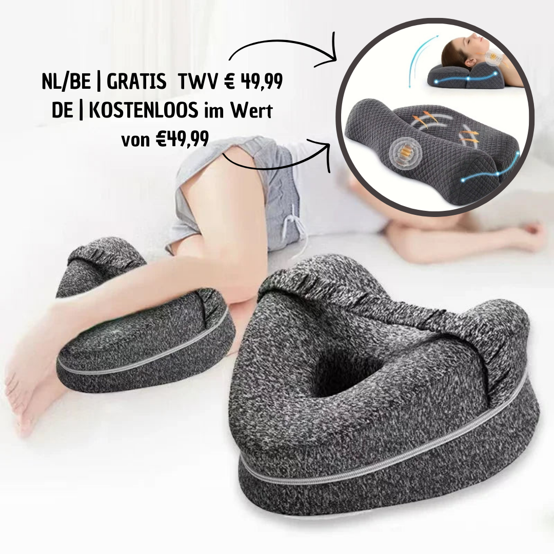 KnieSupport™ Knie Steun Kussen van €99,99 voor €49,99! + GRATIS  PosturePro™ Ergonomisch Nek Kussen twv €49,99!