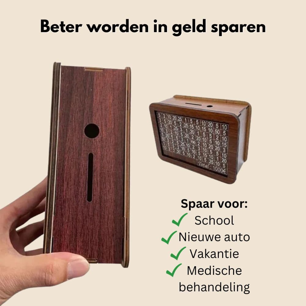 Houten Doelspaarpot™ | Gemakkelijk sparen voor je doelen